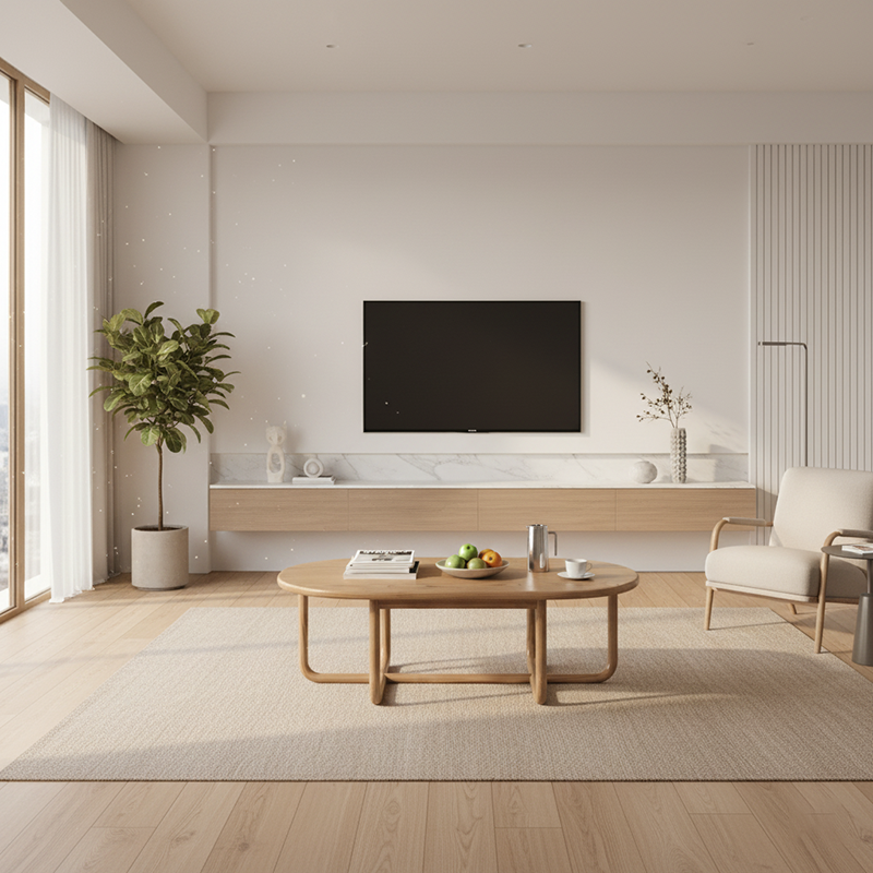 Modern Minimalist Oval Coffee Table - Stable & Eco-Friendly Ash Wood Table 1-Tier For Living Room Lumendat
