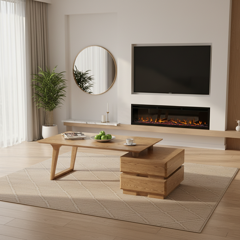 Japanese Zen Ash Wood Extendable Coffee Table - Extendable & Eco-Friendly Storage Table 2-Drawer For Living Room Lumendat