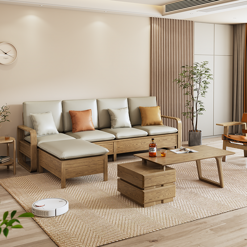 Japanese Zen Ash Wood Extendable Coffee Table - Extendable & Eco-Friendly Storage Table 2-Drawer For Living Room Lumendat