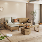 Japanese Zen Ash Wood Extendable Coffee Table - Extendable & Eco-Friendly Storage Table 2-Drawer For Living Room Lumendat