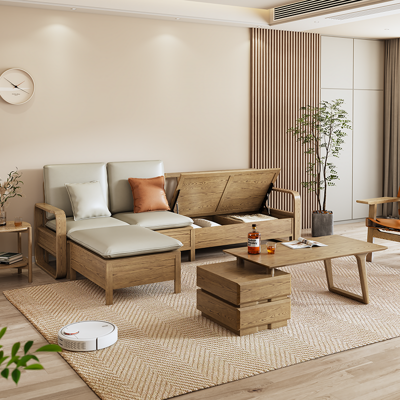 Japanese Zen Ash Wood Extendable Coffee Table - Extendable & Eco-Friendly Storage Table 2-Drawer For Living Room Lumendat