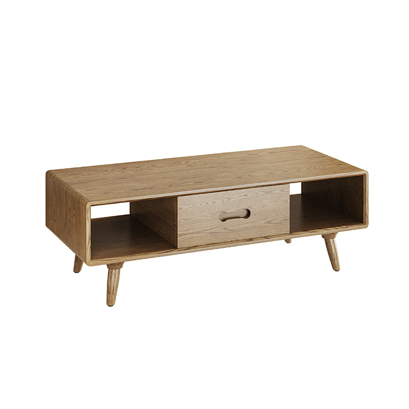 Space-Saving Modern Minimalist Ash Wood Coffee Table - Eco-friendly & Organized Storage Table 2-Tier For Living Room Lumendat