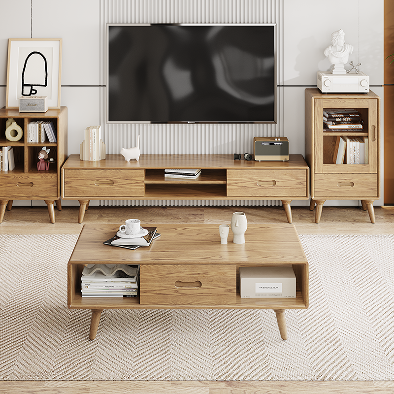 Space-Saving Modern Minimalist Ash Wood Coffee Table - Eco-friendly & Organized Storage Table 2-Tier For Living Room Lumendat