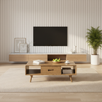 Space-Saving Modern Minimalist Ash Wood Coffee Table - Eco-friendly & Organized Storage Table 2-Tier For Living Room Lumendat