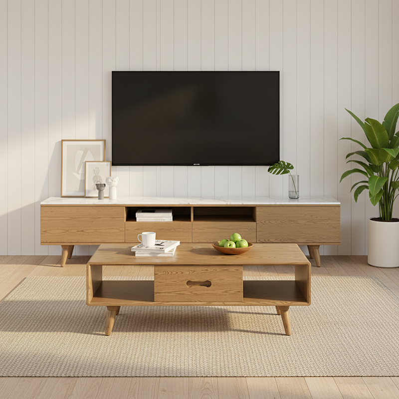 Space-Saving Modern Minimalist Ash Wood Coffee Table - Eco-friendly & Organized Storage Table 2-Tier For Living Room Lumendat