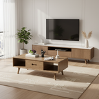 Space-Saving Modern Minimalist Ash Wood Coffee Table - Eco-friendly & Organized Storage Table 2-Tier For Living Room Lumendat