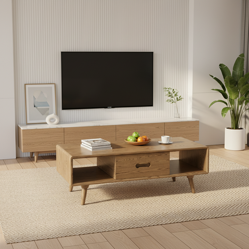 Space-Saving Modern Minimalist Ash Wood Coffee Table - Eco-friendly & Organized Storage Table 2-Tier For Living Room Lumendat