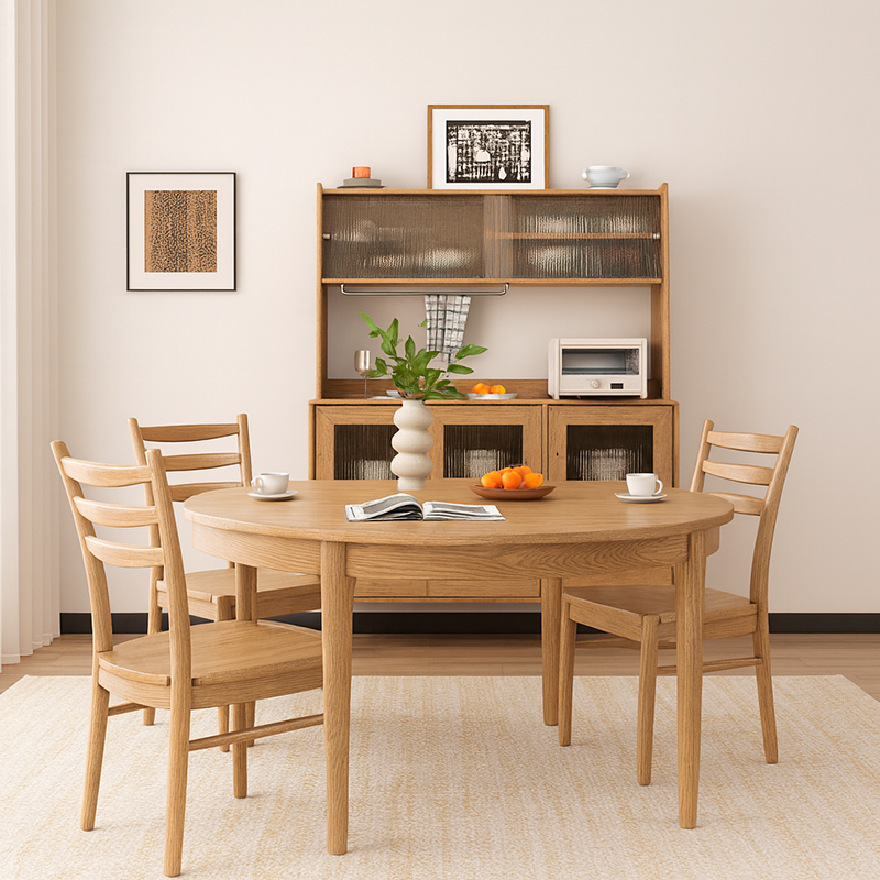 Traditional Chinese North American Ash Wood Dining Table Set - Round Dining Table Ladder Back Chairs For Dining Room Lumendat