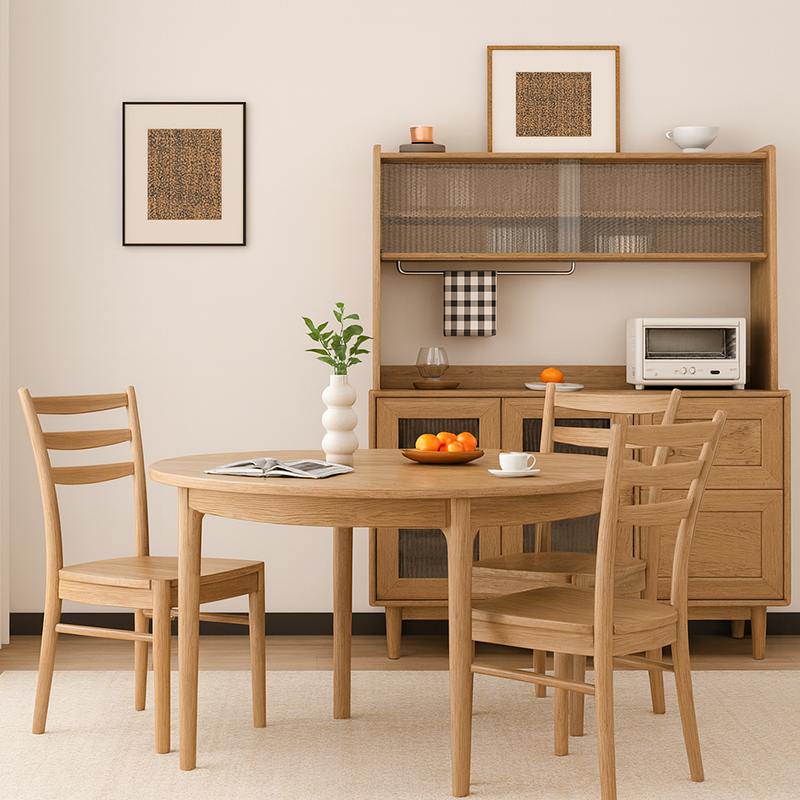 Traditional Chinese North American Ash Wood Dining Table Set - Round Dining Table Ladder Back Chairs For Dining Room Lumendat