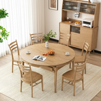 Traditional Chinese North American Ash Wood Dining Table Set - Round Dining Table Ladder Back Chairs For Dining Room Lumendat