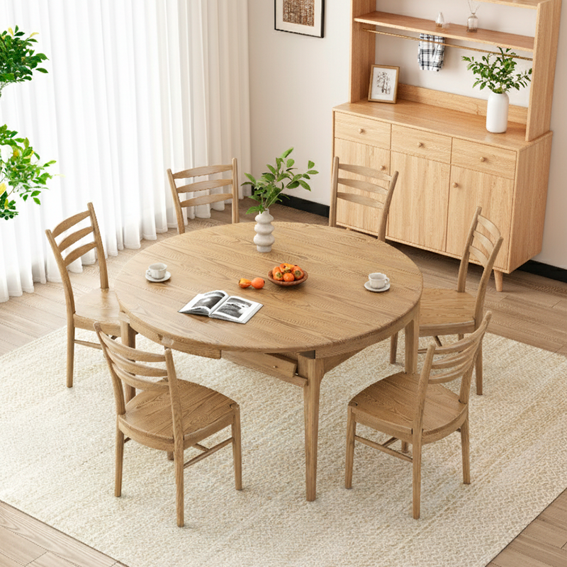 Traditional Chinese North American Ash Wood Dining Table Set - Round Dining Table Ladder Back Chairs For Dining Room Lumendat