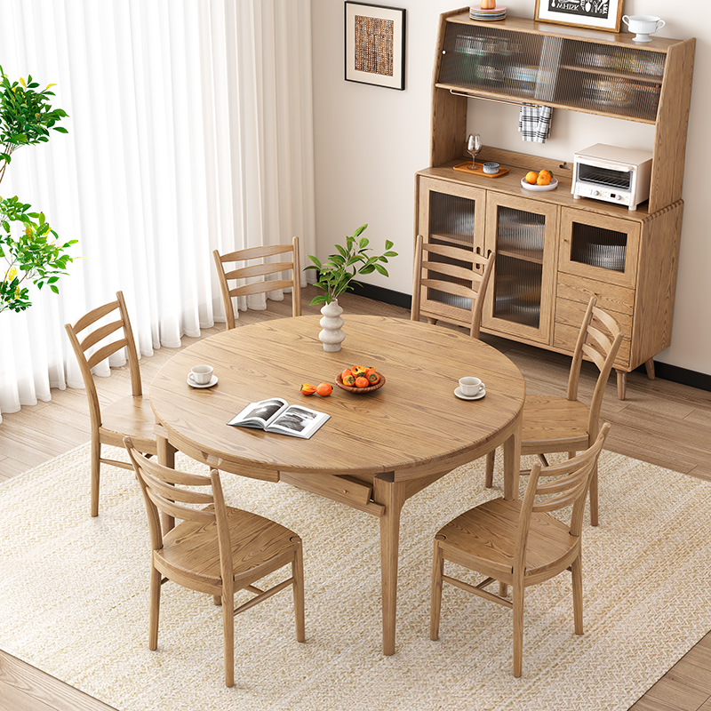 Traditional Chinese North American Ash Wood Dining Table Set - Round Dining Table Ladder Back Chairs For Dining Room Lumendat