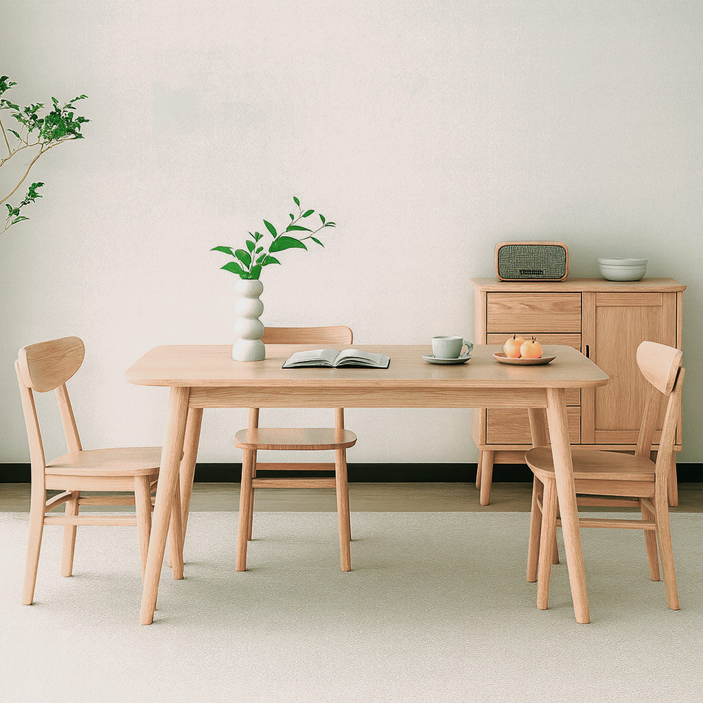 Traditional North American Ash Wood Dining Table Set - Rounded Edges 1 Tier Dining Table For Dining Room Lumendat