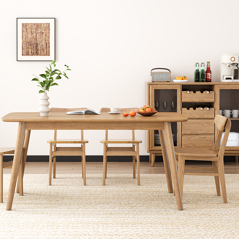 Traditional North American Ash Wood Dining Table Set - Rounded Edges 1 Tier Dining Table For Dining Room Lumendat