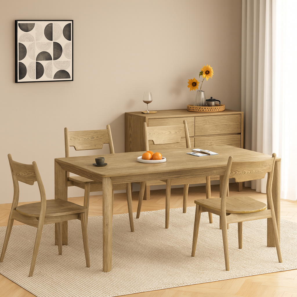 Traditional North American Ash Wood Dining Table Set - Square 1-Tier Dining Furniture For Dining Room Lumendat