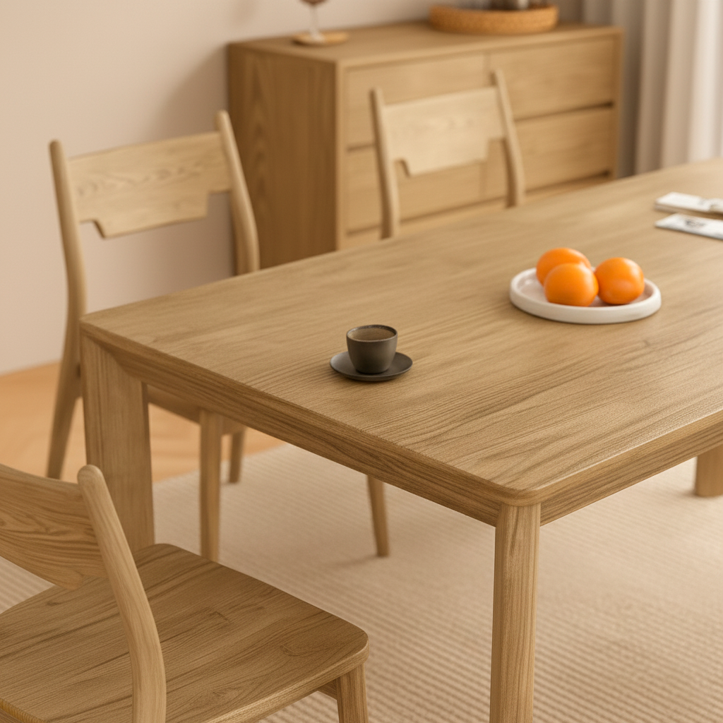 Traditional North American Ash Wood Dining Table - Rectangular Light Walnut Dining Desk For 6 Seats Lumendat