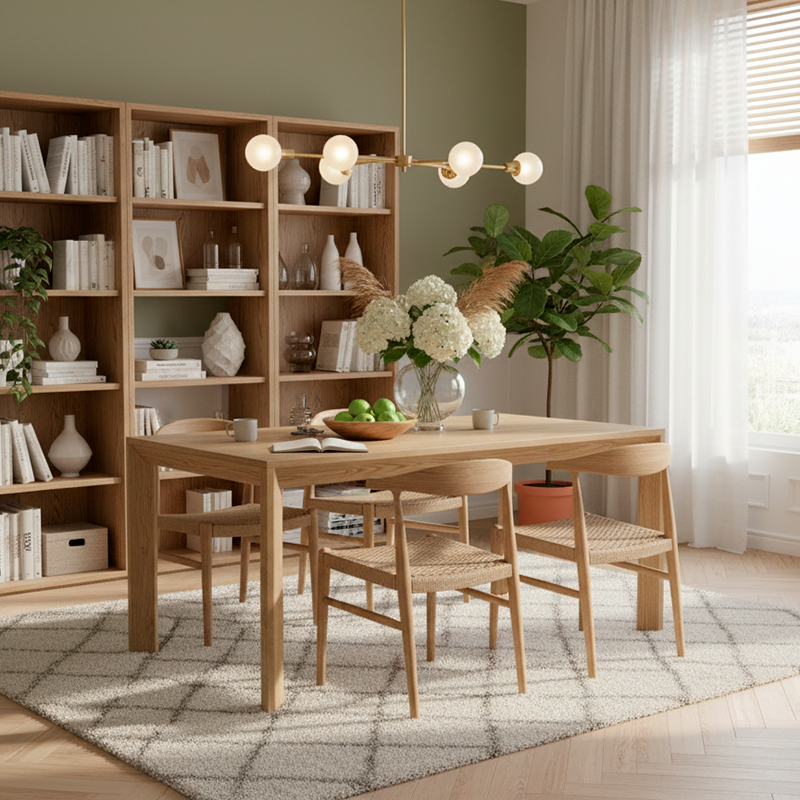 Traditional North American Ash Wood Dining Table - Rectangular Light Walnut Dining Desk For 6 Seats Lumendat