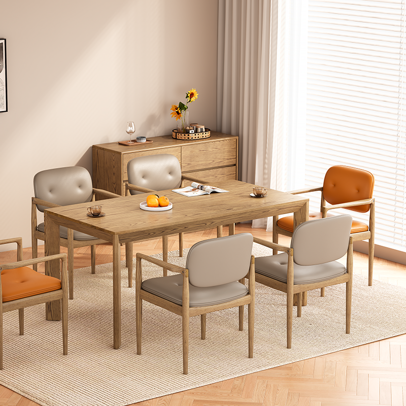 Traditional North American Ash Wood Dining Table - Rectangular Light Walnut Dining Desk For 6 Seats Lumendat