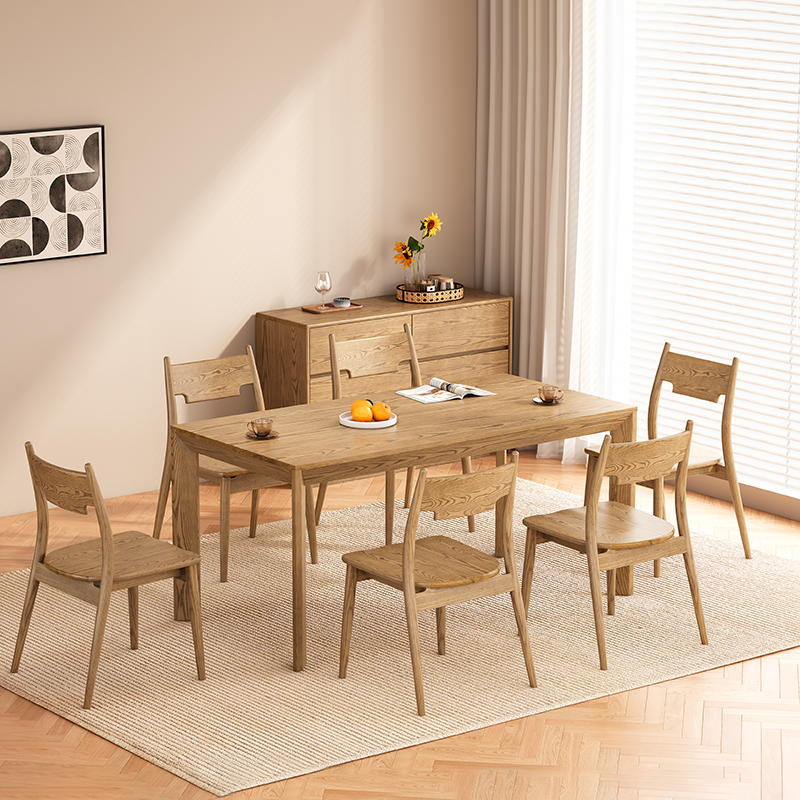 Traditional North American Ash Wood Dining Table - Rectangular Light Walnut Dining Desk For 6 Seats Lumendat