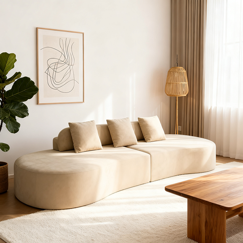 Contemporary Scandinavian Curved Streamline Fabric Sofa - Low Profile Accent Chair For Living Room Lumendat