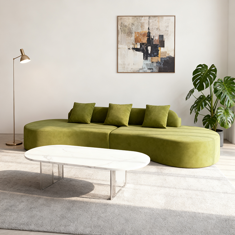 Contemporary Scandinavian Curved Streamline Fabric Sofa - Low Profile Accent Chair For Living Room Lumendat