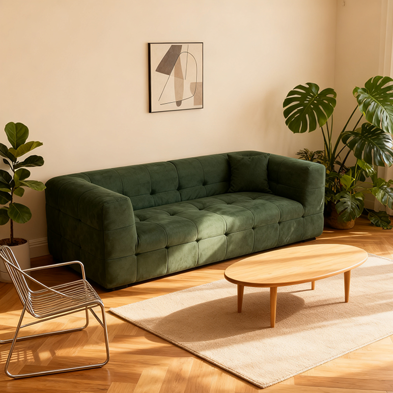 Modern Minimalist Fabric Compressed Sofa - Cube Tufted Vacuum Accent Sofa For Living Room Lumendat