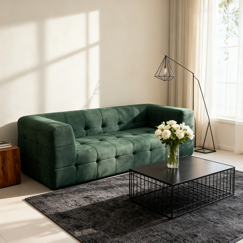 Modern Minimalist Fabric Compressed Sofa - Cube Tufted Vacuum Accent Sofa For Living Room Lumendat