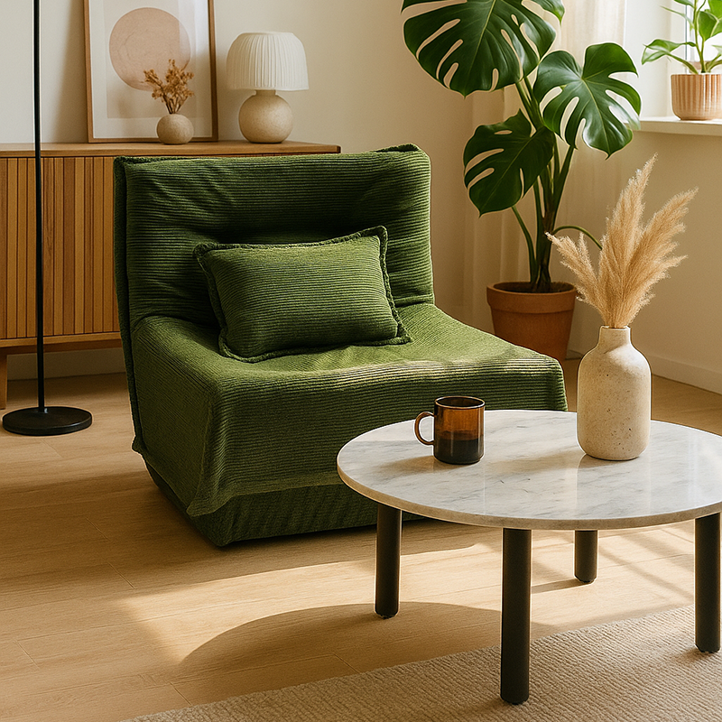 Contemporary Nordic Corduroy Compressed Single Sofa - No-Installation High-Density Sponge Accent Chair For Living Room Lumendat