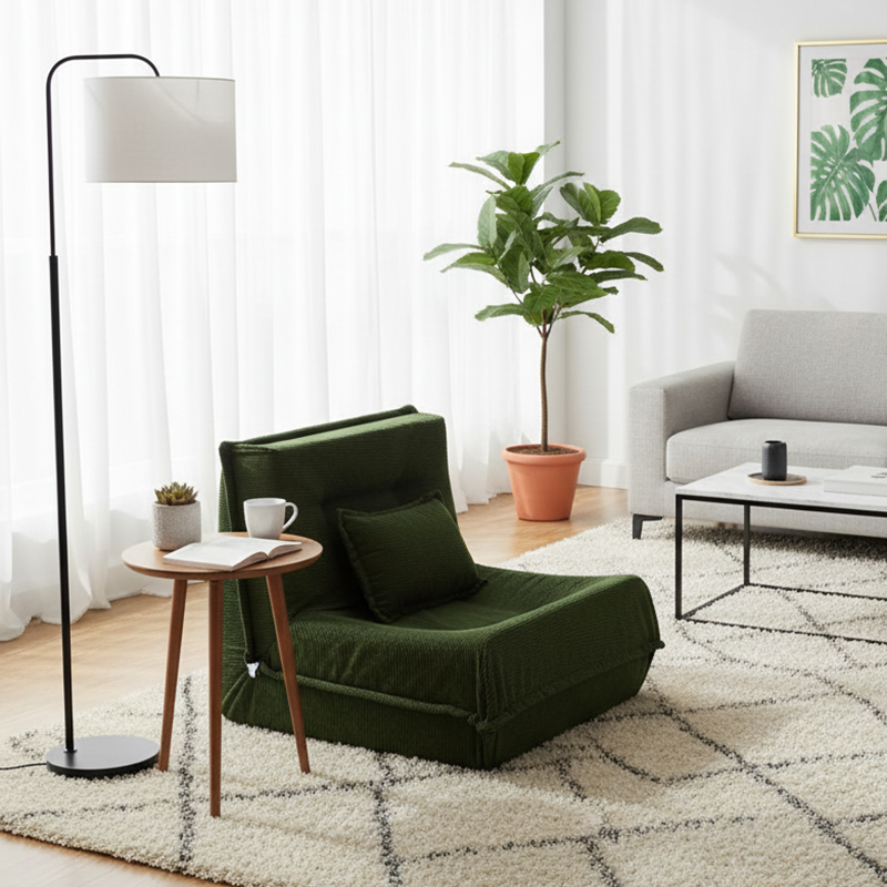 Contemporary Nordic Corduroy Compressed Single Sofa - No-Installation High-Density Sponge Accent Chair For Living Room Lumendat