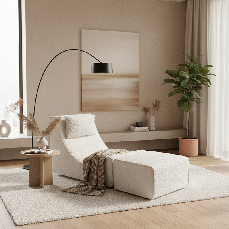 Modern Minimalist Compressed Sherpa Sofa - Wave-Shaped S-Curve Lounge Chair For Living Room Lumendat