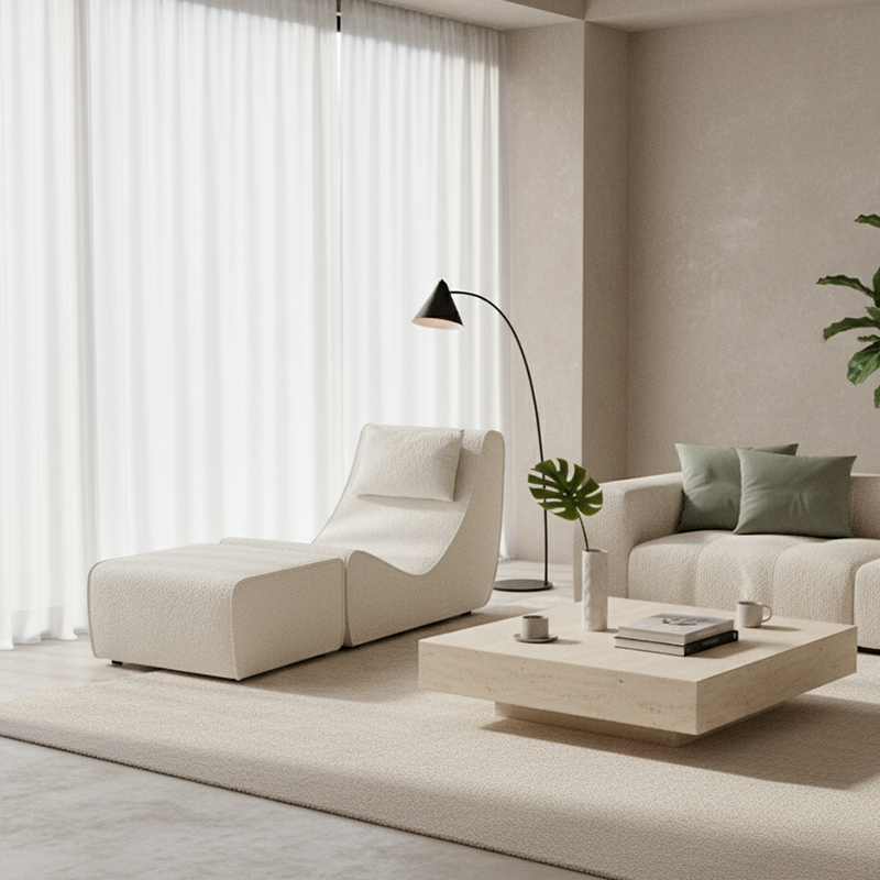 Modern Minimalist Compressed Sherpa Sofa - Wave-Shaped S-Curve Lounge Chair For Living Room Lumendat