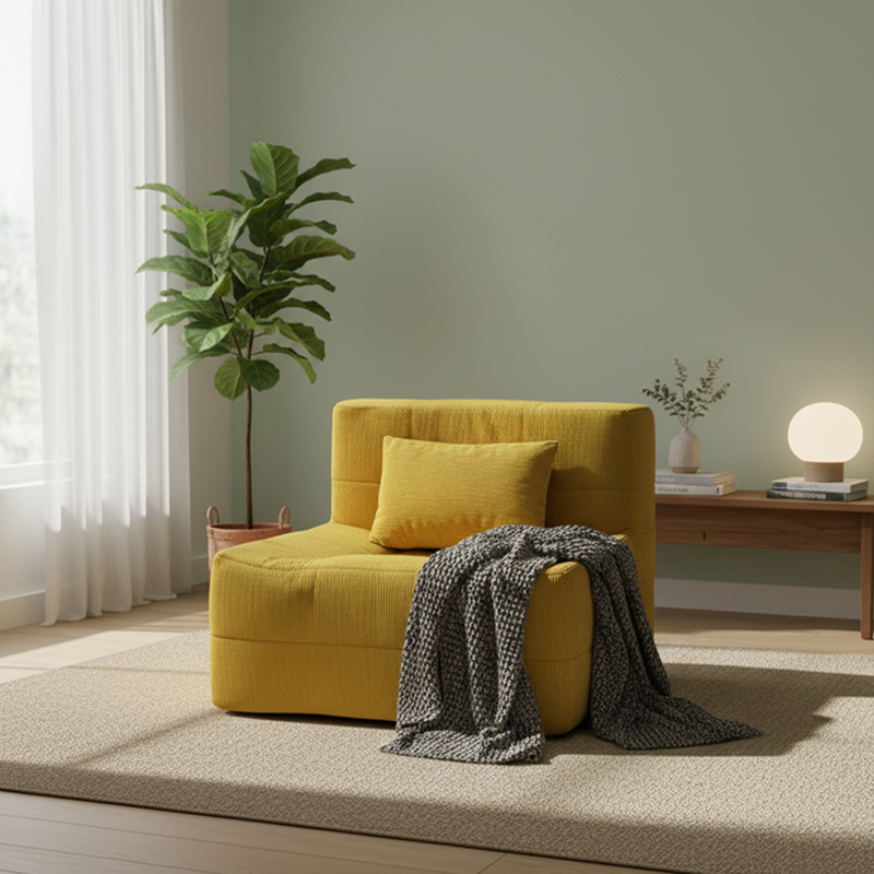 Contemporary Nordic Corduroy Compressed Accent Sofa - High-Density Sponge Lazy Sofa For Living Room Lumendat