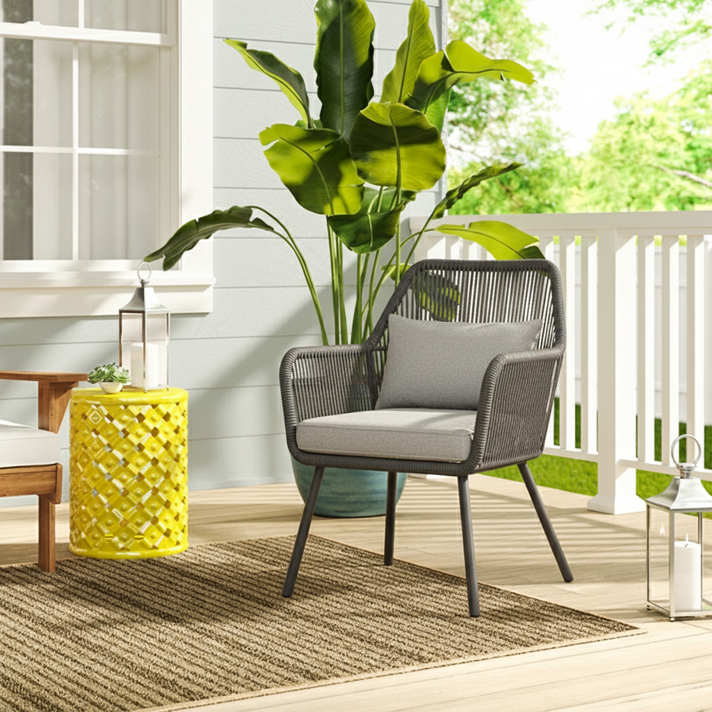 Coastal Style Outdoor Dining Chair - 1-Seater Sturdy Aluminum Frame For Outdoor Patio & Garden Lumendat