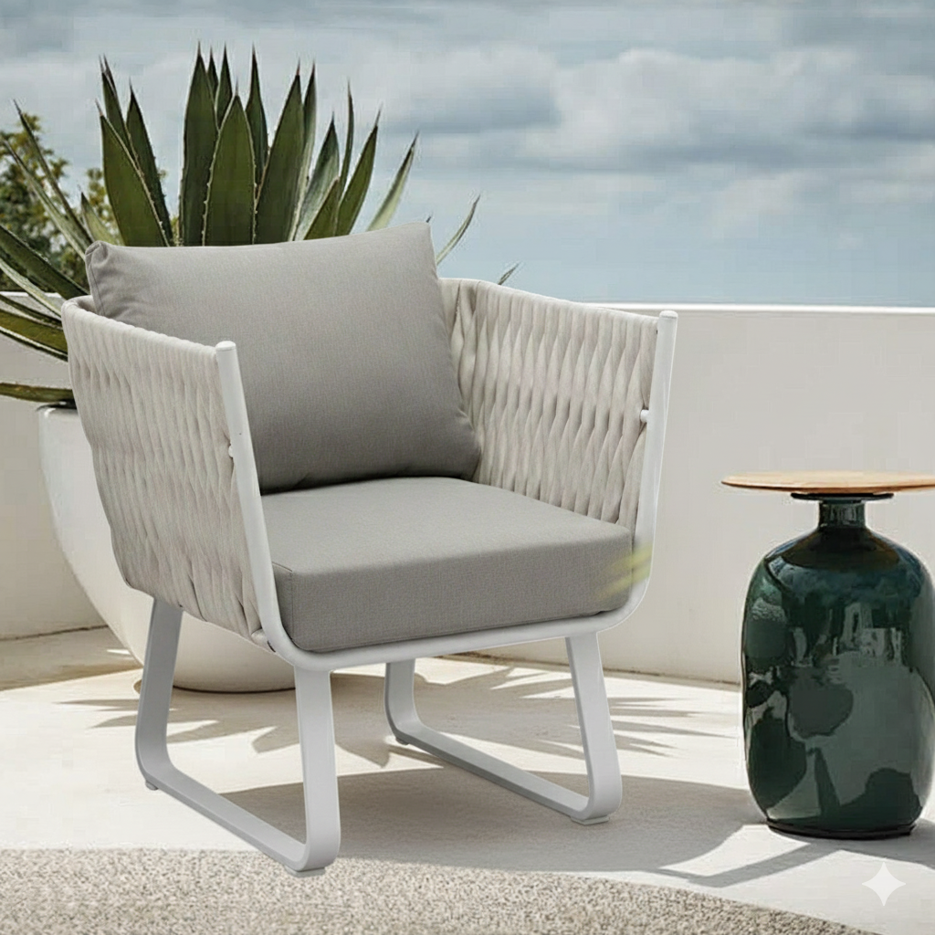 Fresh Vibe Coastal Outdoor Accent Chair - 1-Seater Weather-Resistant Outdoor Chair For Outdoor Patio & Garden Lumendat