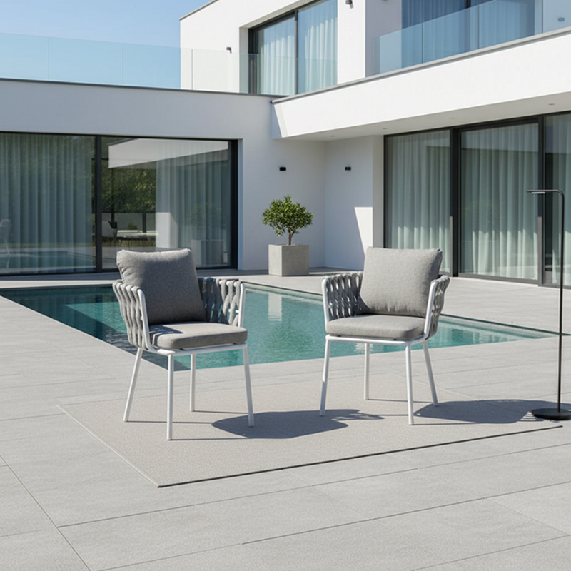 Contemporary Woven Rope Aluminum Outdoor Chair - Comfort Accent Chair For Garden Lumendat