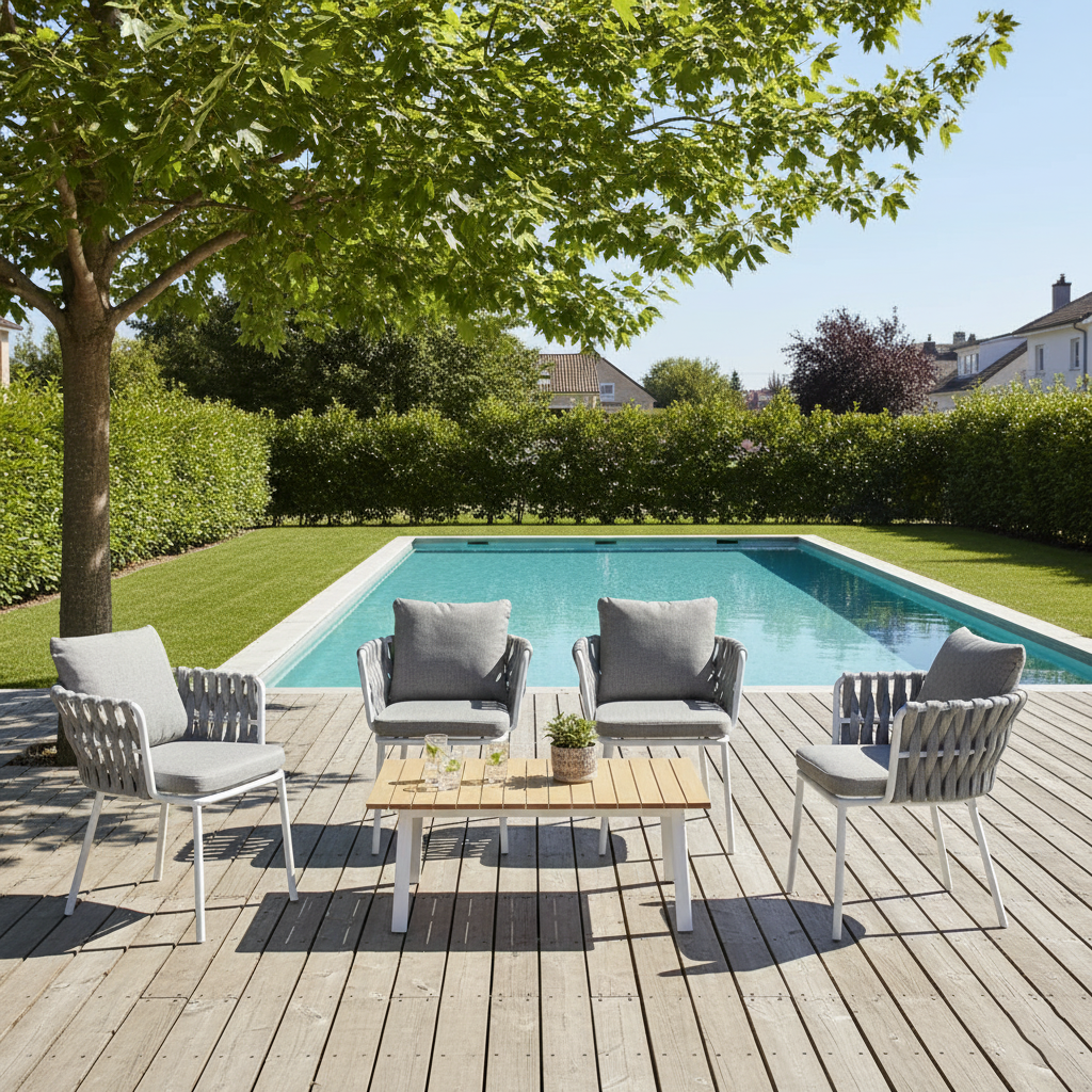 Contemporary Woven Rope Aluminum Outdoor Chair - Comfort Accent Chair For Garden Lumendat
