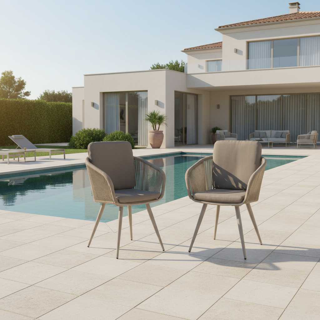 Contemporary Rope Woven Outdoor Dining Chair - Aluminum Frame Accent Armchair For Garden & Balcony Lumendat