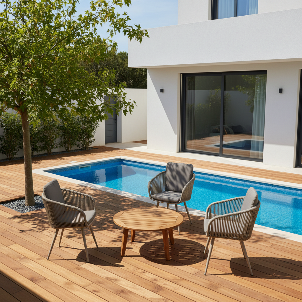 Contemporary Rope Woven Outdoor Dining Chair - Aluminum Frame Accent Armchair For Garden & Balcony Lumendat