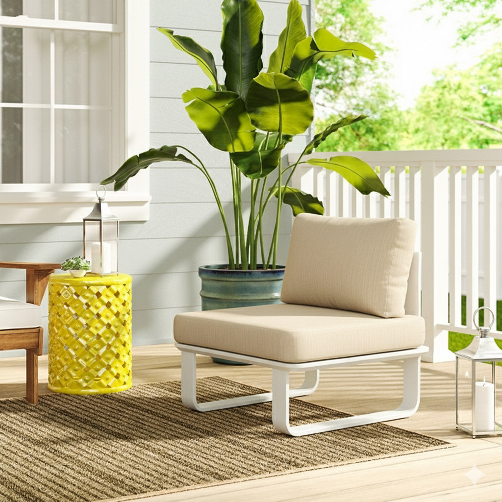 Minimalist Outdoor Teak & Aluminum Sofa - 1/2 Seater For Outdoor Patio & Garden Lumendat
