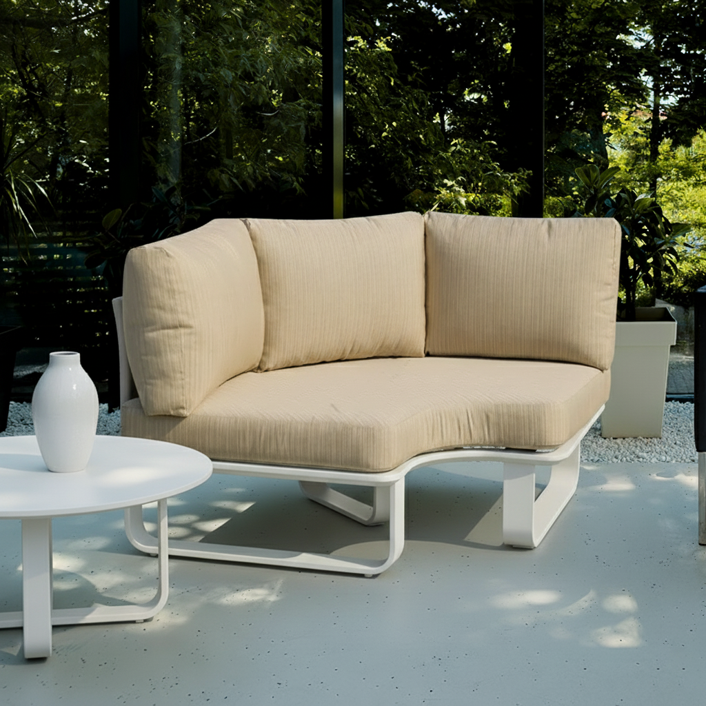 Minimalist Outdoor Teak & Aluminum Sofa - 1/2 Seater For Outdoor Patio & Garden Lumendat