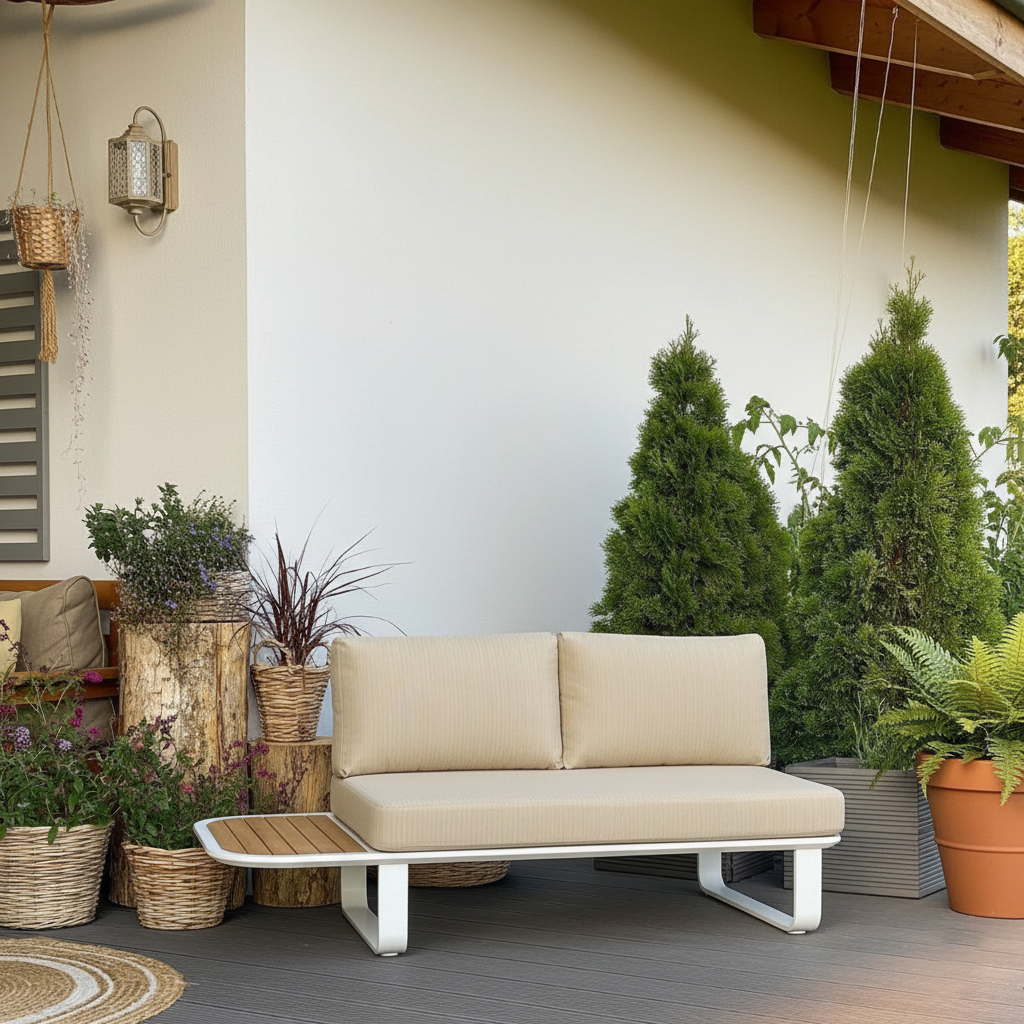 Minimalist Outdoor Teak & Aluminum Sofa - 1/2 Seater For Outdoor Patio & Garden Lumendat