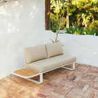 Minimalist Outdoor Teak & Aluminum Sofa - 1/2 Seater For Outdoor Patio & Garden Lumendat