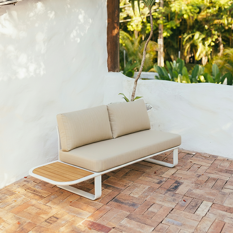 Minimalist Outdoor Teak & Aluminum Sofa - 1/2 Seater For Outdoor Patio & Garden Lumendat
