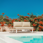 Minimalist Outdoor Teak & Aluminum Sofa - 1/2 Seater For Outdoor Patio & Garden Lumendat
