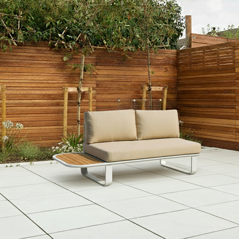 Minimalist Outdoor Teak & Aluminum Sofa - 1/2 Seater For Outdoor Patio & Garden Lumendat