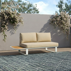 Minimalist Outdoor Teak & Aluminum Sofa - 1/2 Seater For Outdoor Patio & Garden Lumendat