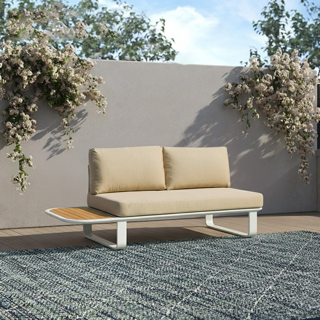 Minimalist Outdoor Teak & Aluminum Sofa - 1/2 Seater For Outdoor Patio & Garden Lumendat