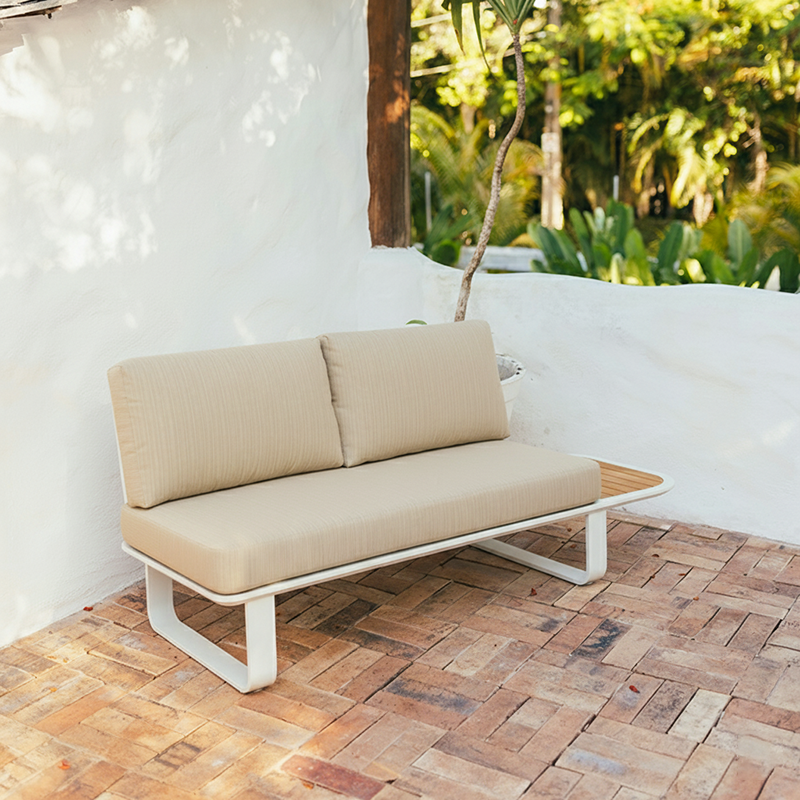 Minimalist Outdoor Teak & Aluminum Sofa - 1/2 Seater For Outdoor Patio & Garden Lumendat