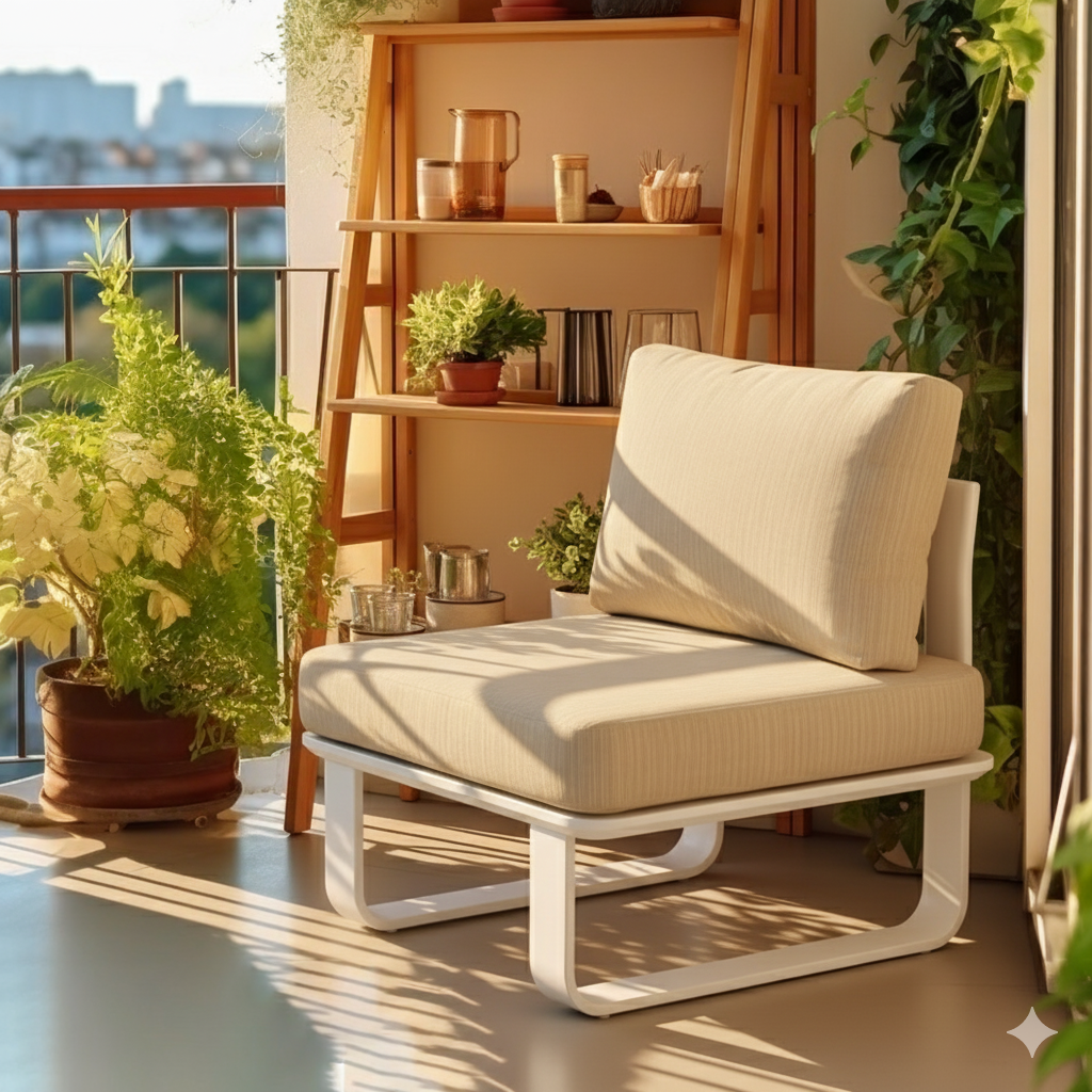 Minimalist Outdoor Teak & Aluminum Sofa - 1/2 Seater For Outdoor Patio & Garden Lumendat