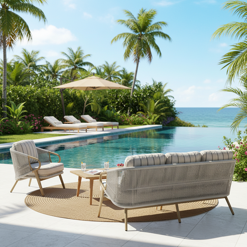 Contemporary Scandinavian Outdoor Garden Resin Sofa - 1/3 Seater For Balcony & Outdoor Patio Lumendat